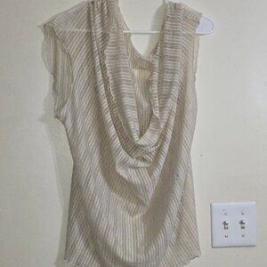 Women's Plus Sheer Cream Colored Cowl Neck Blouse 4x
